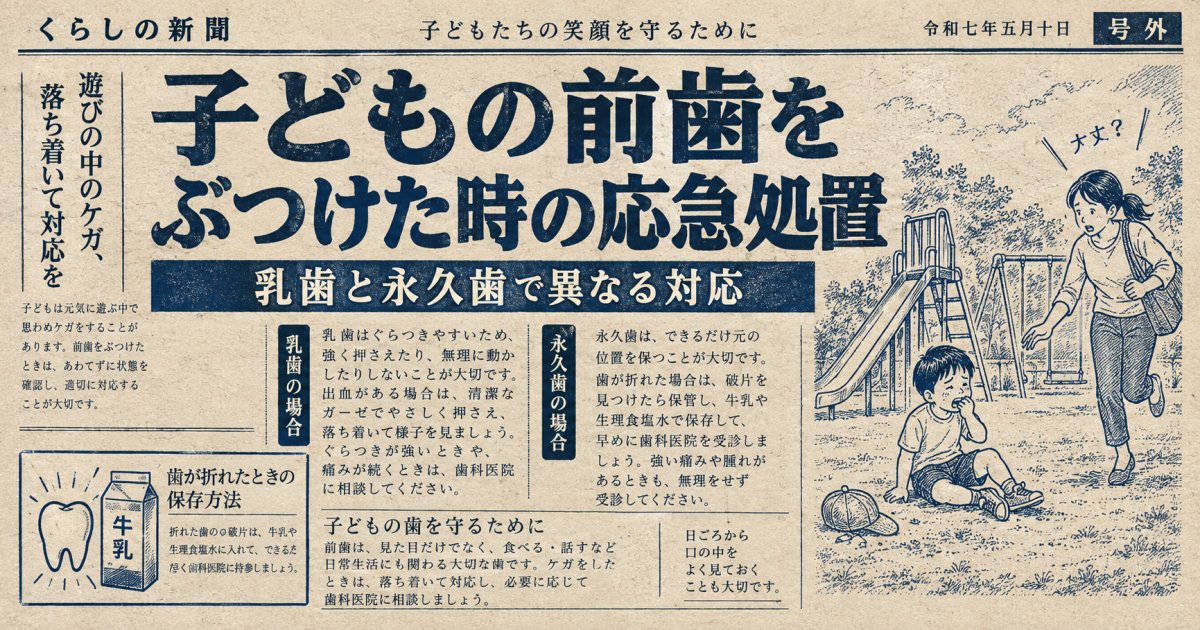 子どもが前歯をぶつけた時の応急処置|乳歯・永久歯で対応の違い