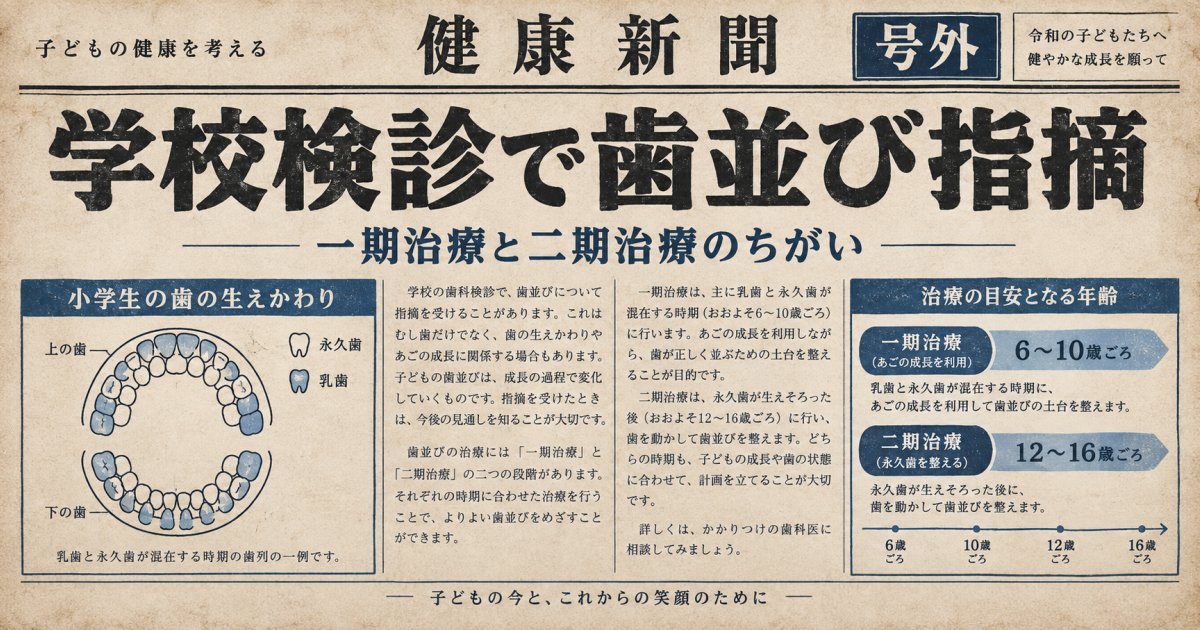 学校検診で歯並び指摘、一期治療は今すぐ必要?対象年齢を解説